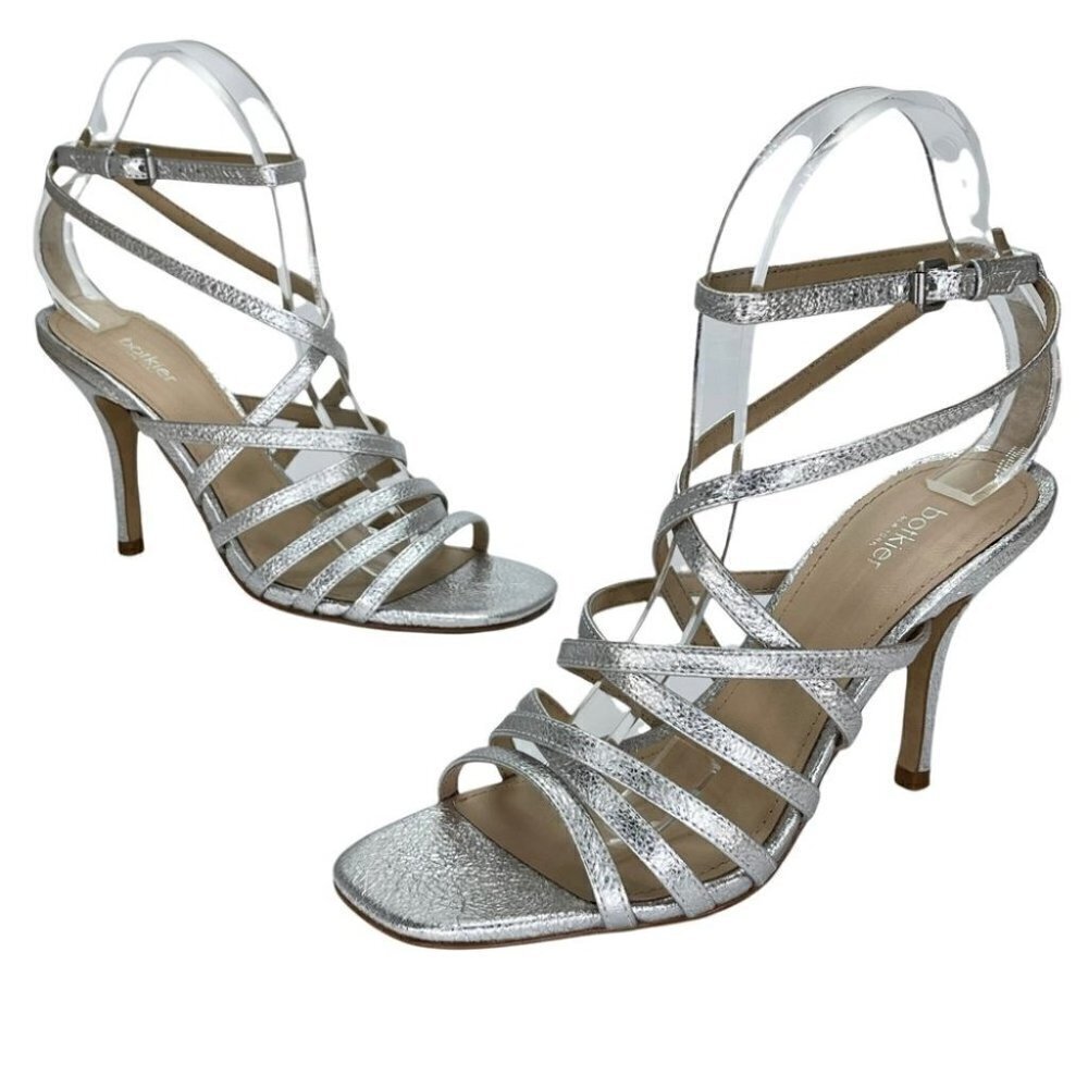 Botkier Lorain Silver Leather Strappy Womens Heels Size 7M - Picture 11 of 13
